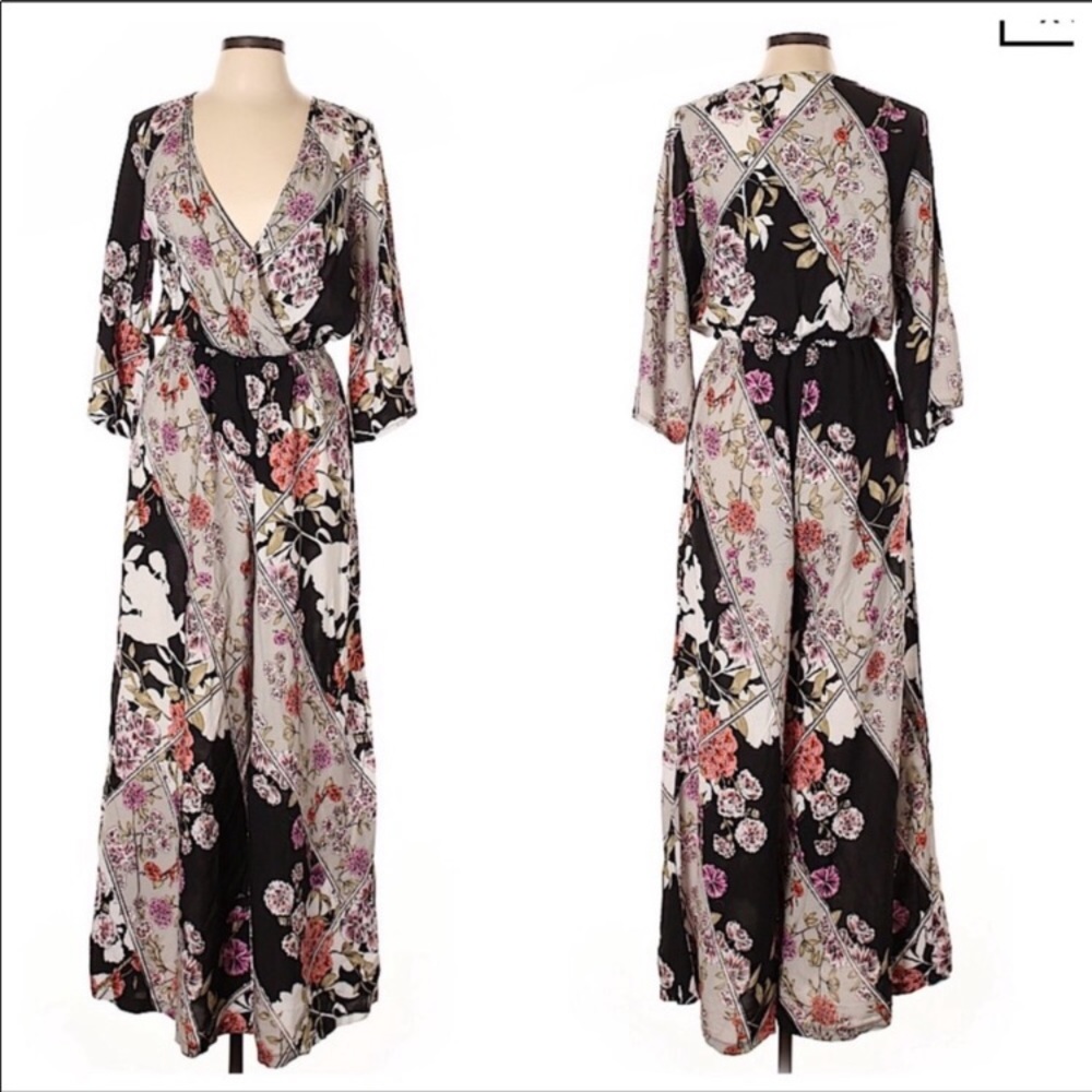JAASE | Anthropologie Wide Leg Floral Jumpsuit with Tassel Tie Waist Size Small